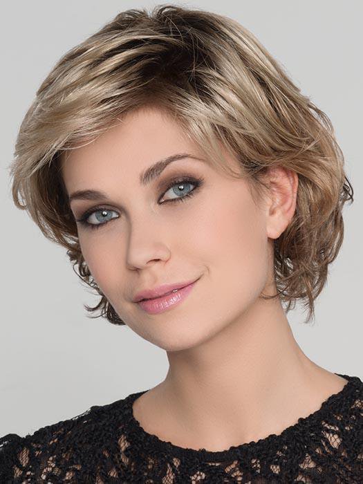 FLAIR MONO by ELLEN WILLE in CARAMEL ROOTED 20.26.14 | Medium Honey Blonde, Dark Ash Blonde, and Medium Golden Blonde blend and Dark Brown Roots