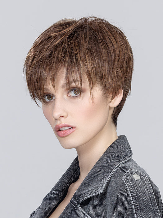 BEAT by ELLEN WILLE in CHOCOLATE ROOTED 830.6 | Medium Brown Blended with Light Auburn, and Dark Brown blends with Shaded Roots