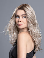 DIVA by ELLEN WILLE in CHAMPAGNE ROOTED 24.14.20 | Lightest Ash Blonde, Medium Ash Blonde, and Light Strawberry Blonde blend with Dark Shaded Roots