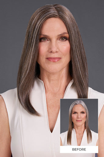 Top Form Lace Human Hair 14" grey topper before and after
