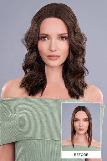 Top Trend Lace HD Wavy 14" brunette topper before and after