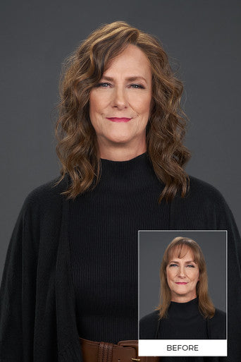 Top Trend Lace HD Wavy 14" brunette topper before and after
