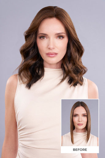 Top Form Lace Human Hair 14" brunette topper before and after