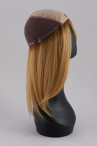 Top Full 12" blonde human hair topper flat lay