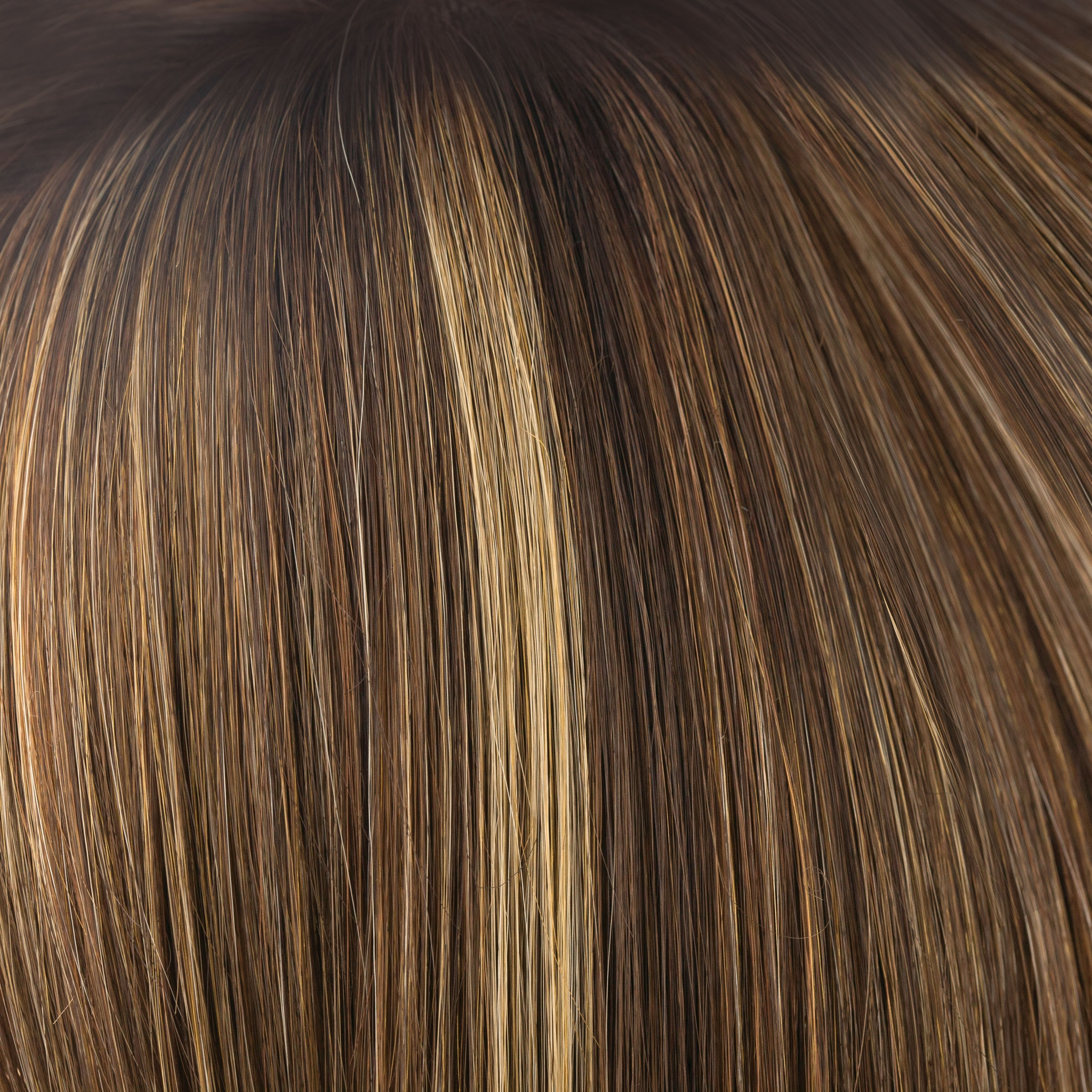 Almond Rocka-R  -  Cappucino-based, with a mix of dark strawberry blond and medium golden blond highlights with deep brown roots