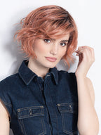COOKIE by ELLEN WILLE in ROSE BLUSH ROOTED | Light copper, Peach, and Soft Rose Gold tones with subtle Golden Undertones and Shaded Roots