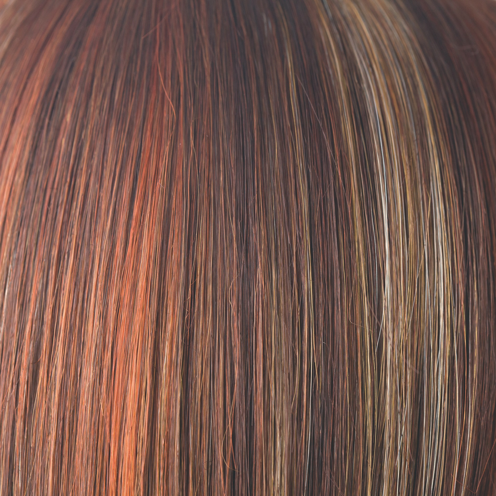 Razberry Ice  -  A dark raspberry brown base with scattered highlights of dark copper and ash pearl medium blond and rouge undertones. Razberry Ice is a much loved favorite.