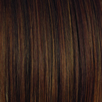 Rum Raisin  -  A blend of deep, dark, garnet brown base with an array of ribbon highlights, medium hazel blonds, and medium mahogany red browns.
