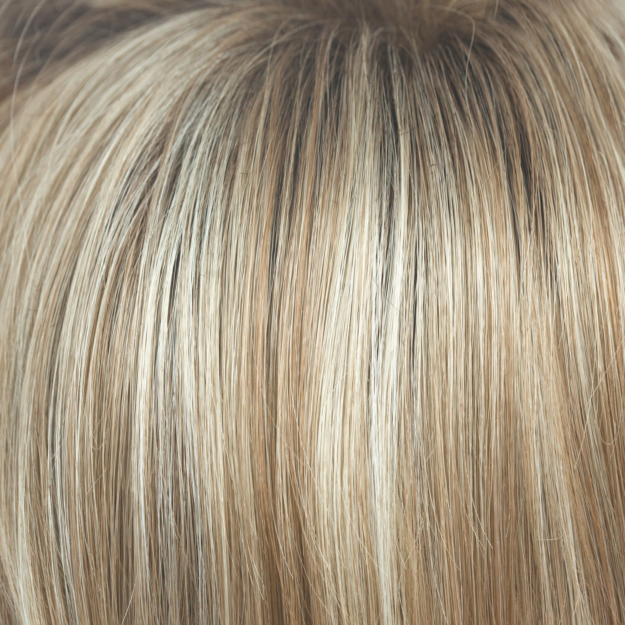 Sugar Cane-R  -  A darkish brown toffee rooted color flowing into a honey blond with burnt toffee, caramelized sugar lowlights and dusty blonde highlights.