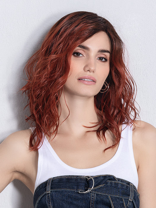 TABU by Ellen Wille in FIRESTORM ROOTED 132.4 | Granat Red and Darkest Brown Blend with Shaded Roots